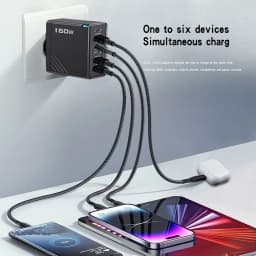 Black 160W 6 Port Fast Wall Charger UK Plug 3PD 3USB QC3.0 Multi Port Travel Charge For iphone samsung Tablet Laptop Smartphones