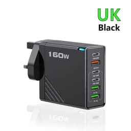 Black 160W 6 Port Fast Wall Charger UK Plug 3PD 3USB QC3.0 Multi Port Travel Charge For iphone samsung Tablet Laptop Smartphones
