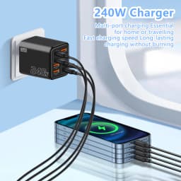 240W GaN 8 Ports Fast Charger UK Plug 4Type‑C PD +4USB‑A Multi Port Wall Charger Power Adapter For iPhone Samsung Xiaomi