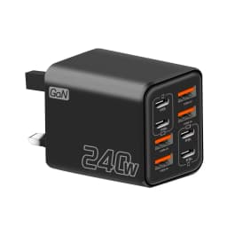 240W GaN 8 Ports Fast Charger UK Plug 4Type‑C PD +4USB‑A Multi Port Wall Charger Power Adapter For iPhone Samsung Xiaomi
