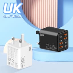 240W GaN 8 Ports Fast Charger UK Plug 4Type‑C PD +4USB‑A Multi Port Wall Charger Power Adapter For iPhone Samsung Xiaomi