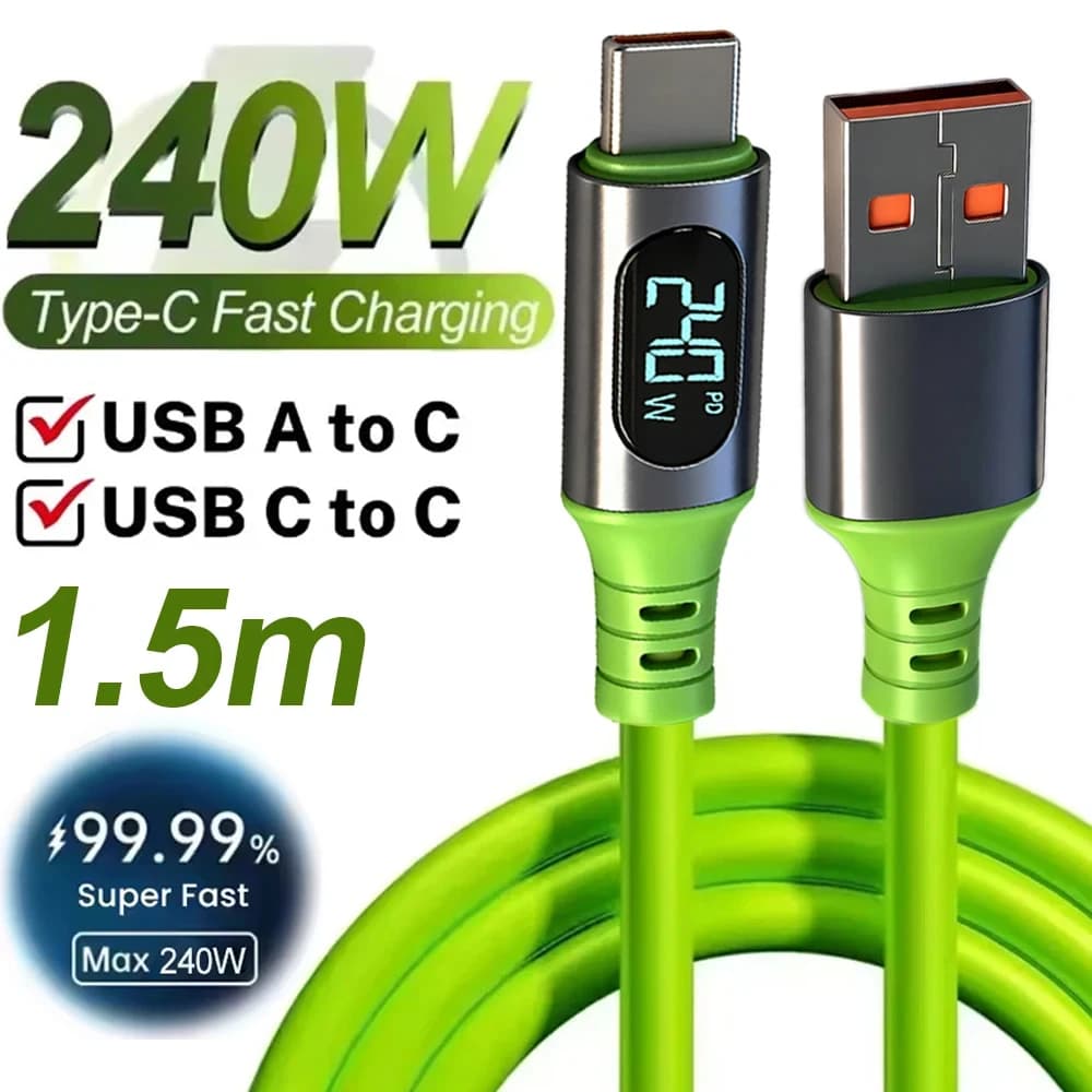 PD 240W 6A Super Fast Charging Type C Cables Digital Display High-speed Data Transfer Cord USB Type-c To C Wire for iPhone 17Pro