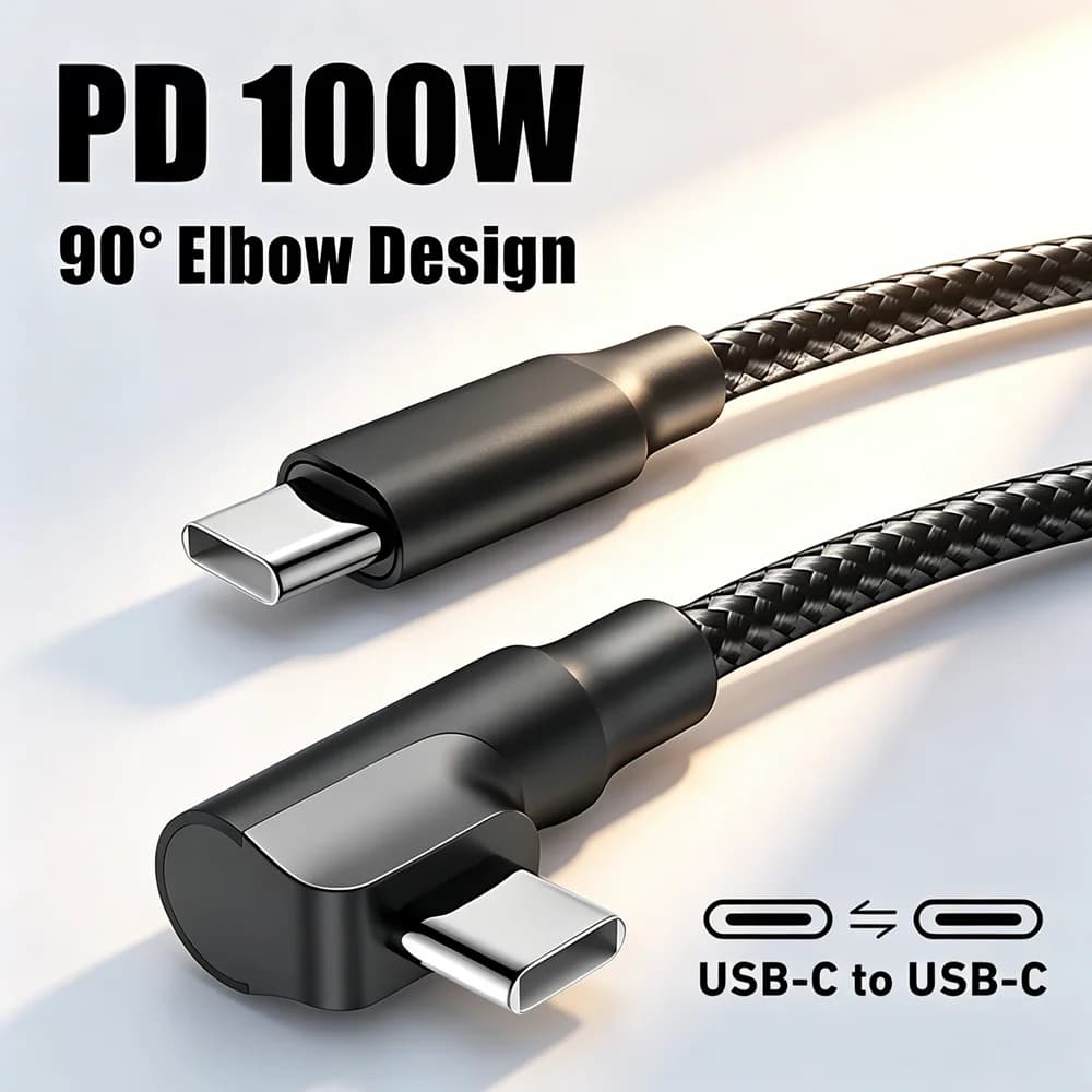 90 Degree PD 100W USB C Fast Charging Braided Cable For iPhone 15 16 17 Samsung Huawei Honor Xiaomi Redmi POCO Type C to Type C