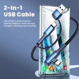 Toocki 2-in-1 Elbow USB C Cable, 2m PD 60W USB C to USB C 3A Fast Charging Cable for iPhone Samsung Xiaomi Huawei Data Wire