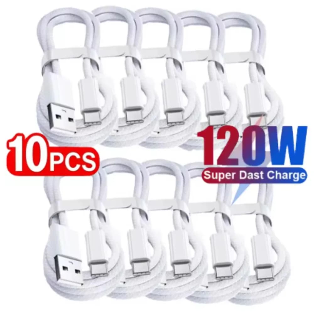 10PCS USB A Cable to USB C 120W Fast Charging Charger Cable Supports Fast Charging For iPhone 17 16 15 Samsung Huawei Xiaomi Etc