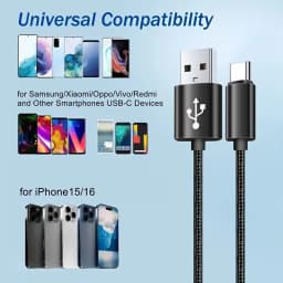 USB Type C Fast Charging Cable For Samsung Xiaomi Redmi POCO Honor Nylon Braided Quick Charge Cables For iPhone 15 16 17 Pro Max
