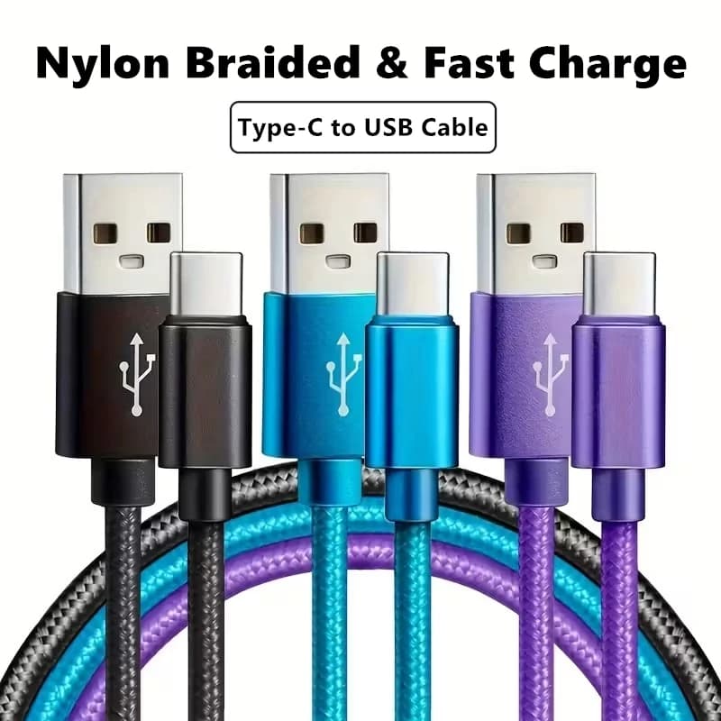 USB Type C Fast Charging Cable For Samsung Xiaomi Redmi POCO Honor Nylon Braided Quick Charge Cables For iPhone 15 16 17 Pro Max