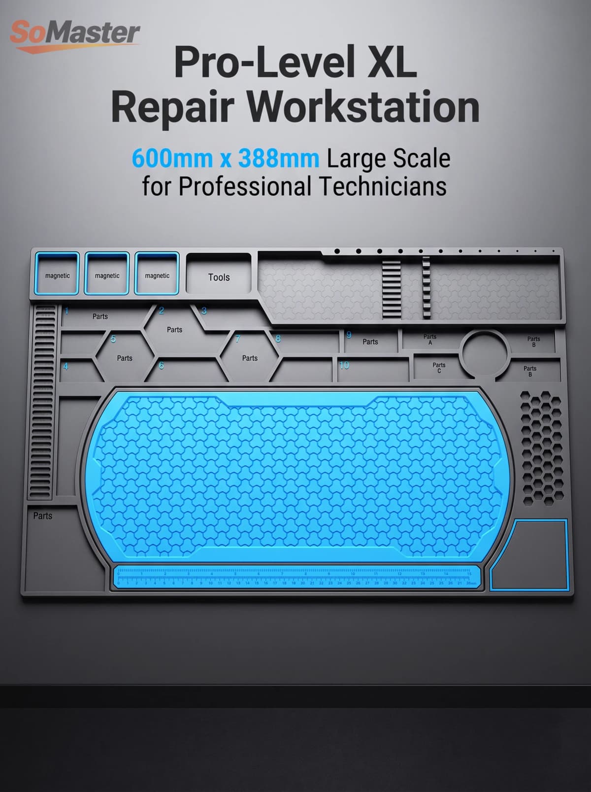 Heat Resistant Solder Mat Insulation Phone Repair Mat Screw Silicone Table Mat Set for Work Desk Maintenance Size 600MM*328MM