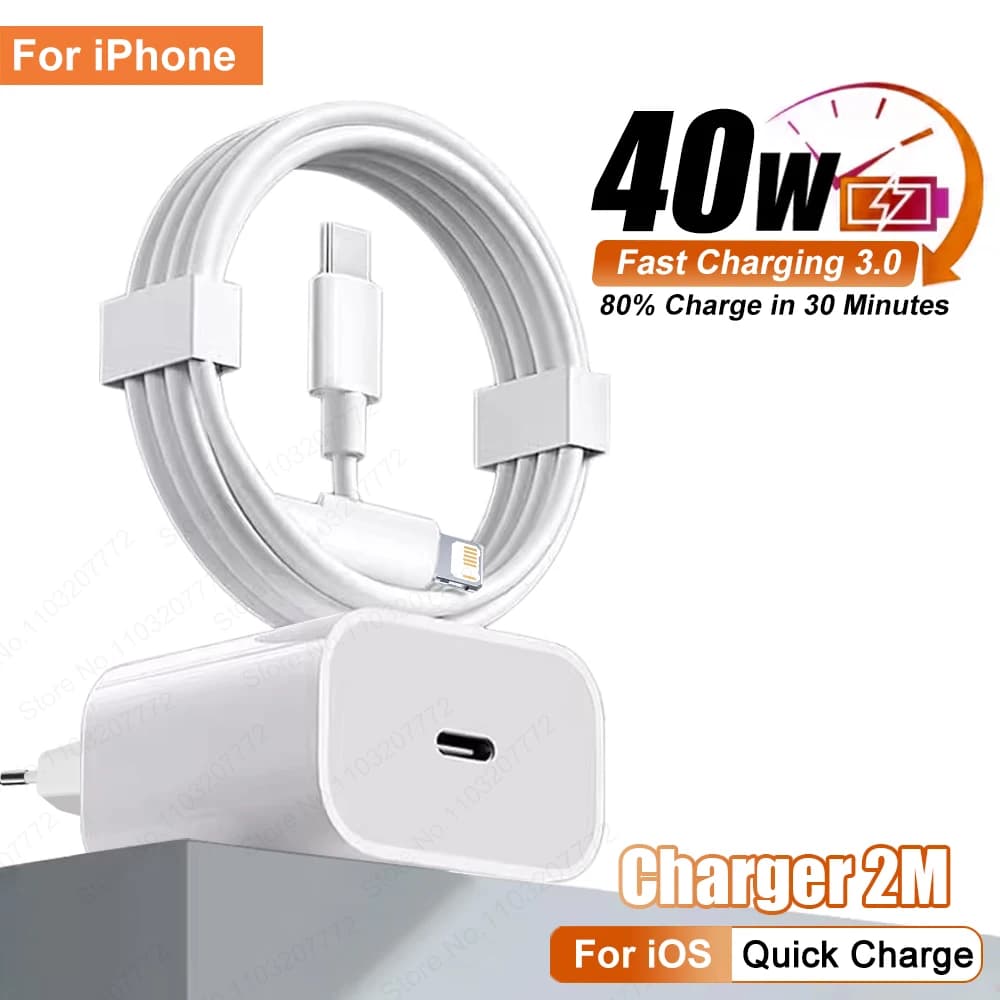 PD 40W Phone Fast Charger For iPhone 17 16 15 14 13 12 11 Pro Max 8 Plus iPad Fast Charging Type C Charge Cable USB C Data Line