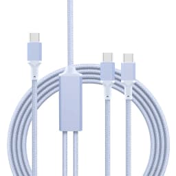 2 in 1 USB C to Dual Type C PD Fast Charging Data Cable,Multi Functional Braided Cord for iPhone 17/17Pro/16 Max Series,Samsung
