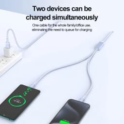 2 in 1 USB C to Dual Type C PD Fast Charging Data Cable,Multi Functional Braided Cord for iPhone 17/17Pro/16 Max Series,Samsung