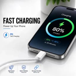 60W USB C to USB C Cable Fast Charging, White Braided PD Charger Cord for iPhone 15 16, iPad, MacBook, Samsung