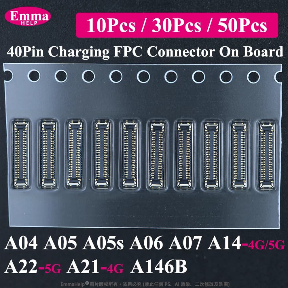 40Pin Charging FPC on MainBoard For Samsung A14 A07 A06 A05 A05S A04 A146B A22 5G A21 4G FPC Connector Port