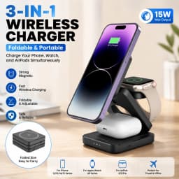 3 in 1 Wireless Charger Stand Magnetic Foldable Wireless Charging Station for iPhone 16 15 14 13 Pro Max Apple Watch 8 9 Charger