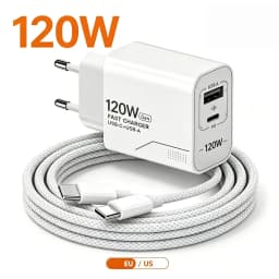 120W 2-Port GaN Type C Charger USB-C Fast Charging Wall Adapter US/EU Plug Phone Charger Compatible with iPhone Samsung Xiaomi