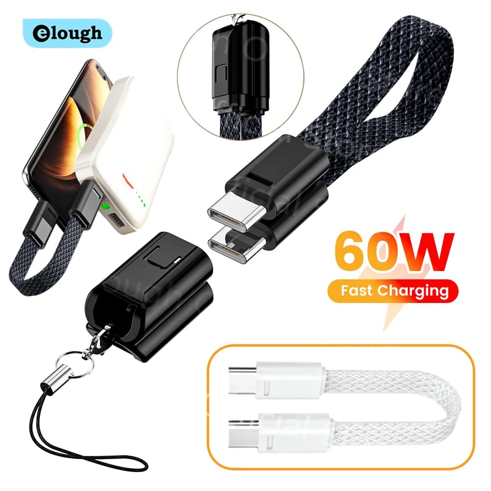 16.5cm 60W USB C To Type C Short Cable Fast Charging Braided Keychain Data Cable Phone Charge Wire For iPhone Xiaomi usb c kabel