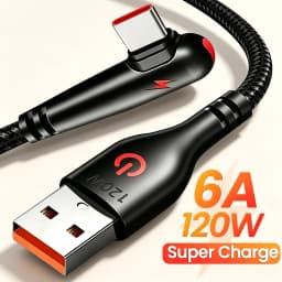 90° Elbow Type-C USB Fast Charging Cable For iPhone 15 16 17 Pro Xiaomi Redmi POCO Huawei Honor Quick Charge Nylon Braided Cable