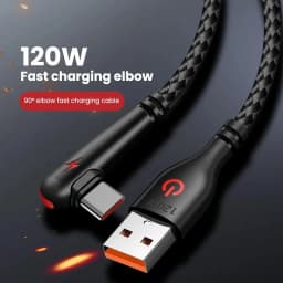 90° Elbow Type-C USB Fast Charging Cable For iPhone 15 16 17 Pro Xiaomi Redmi POCO Huawei Honor Quick Charge Nylon Braided Cable