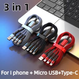 3 In 1 USB Fast Charging Cable 1.2M/2M Type C Micro IOS Multi Charger Cable for Huawei Samsung Nylon Braided Cord