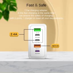 120W 5 Ports USB Charger Type C Fast Charging Mobile Phone Travel Wall Adapter For iPhone 15 Samsung Xiaomi Huawei EU/US/UK Plug