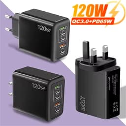 120W 5 Ports USB Charger Type C Fast Charging Mobile Phone Travel Wall Adapter For iPhone 15 Samsung Xiaomi Huawei EU/US/UK Plug