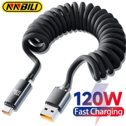 NNBILI 120W Fast Charging Type-C Cables A-C and C-C Retractable Coiled Charger Wire Sturdy Nylon Braided Cord for IPhone Samsun