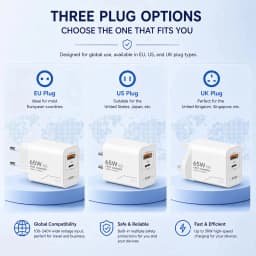 65W GaN Fast Charging Phone Charger USB C Charger 2 Port Power Adapter For iPhone Samsung Xiaomi Type C Wall Charger 2026