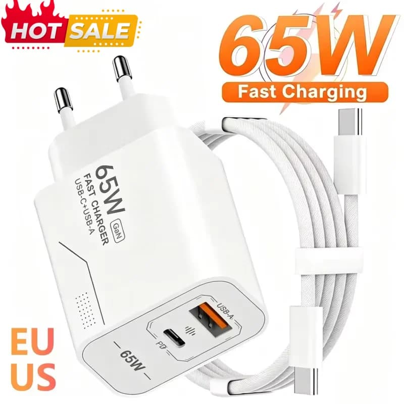 65W GaN Fast Charging Phone Charger USB C Charger 2 Port Power Adapter For iPhone Samsung Xiaomi Type C Wall Charger 2026