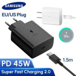 Original Samsung 45W Super Fast Charger USB-C EU/US Adapter Compatible with Samsung Galaxy S26/S25/S24/S23/S22/S21 A56/A57/A55