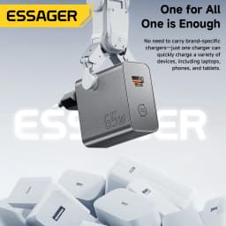 ESSAGER 65W GaN Charger 2 In 1 USB Type C Fully Compatible Charger Fast Charging for iPhone 17 Samsung S26 MacBook Huawei Laptop