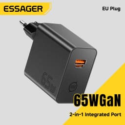 ESSAGER 65W GaN Charger 2 In 1 USB Type C Fully Compatible Charger Fast Charging for iPhone 17 Samsung S26 MacBook Huawei Laptop