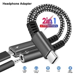 2in1 USBC To 3.5mm Headphone Jack Type C PD 10W Charge Audio Aux Adaptor for iPhone 15 For iPad Pro For Samsung Xiaomi Huawei