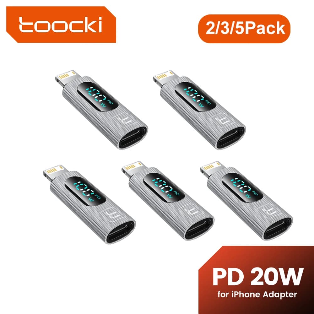 Toock 2/3/5 Pack USB C to Lightning Adapter OTG Convertor PD 20W Fast Charging LED Display for iPhone 14 13 12 11 Pro Max iPad