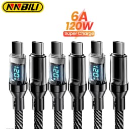NNBILI 1-3pcs 120W Type C to Type C Cable Phone Super Fast Charging Cable With LED Display Data Cord For iphone 15 16 17 Huawei