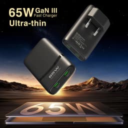 65W GaN 2-port Flat USB-C Wall Charger With USB C Fast Charging Ultra-thin Foldable Plug Suitable For iPhone Xiaomi Samsung