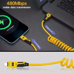 2PCS 4 in 1 65W Spring Short Data Cable 6A USB Type C Spring Telescopic Quick Charger Wire Spring USB Cable for iPhone 15 141312