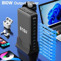810W GaN Charger USB C Fast Desktop 10-port USB Type C PD3.1 Charger Fast Charging for iPhone Samsung Xiaomi Macbook