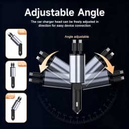 120W Fast Charging Car Charger Dual Retractable Type‑C Cables Dual USB‑A Digital Voltage Display Car Cigarette Lighter Adapter