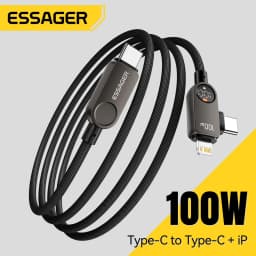 Essager 2-in-1 USB Type C to Lightning Cable 100W PD Fast Charging Wire for iPhone 17/16/15/14 MacBook iPad Xiaomi - Type C to L