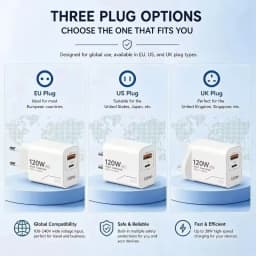 120W Fast Charging Charger 2-Port Wall Adapter US/EU Plug Phone GaN Charger Type C Charging Cable For iPhone Samsung Xiaomi