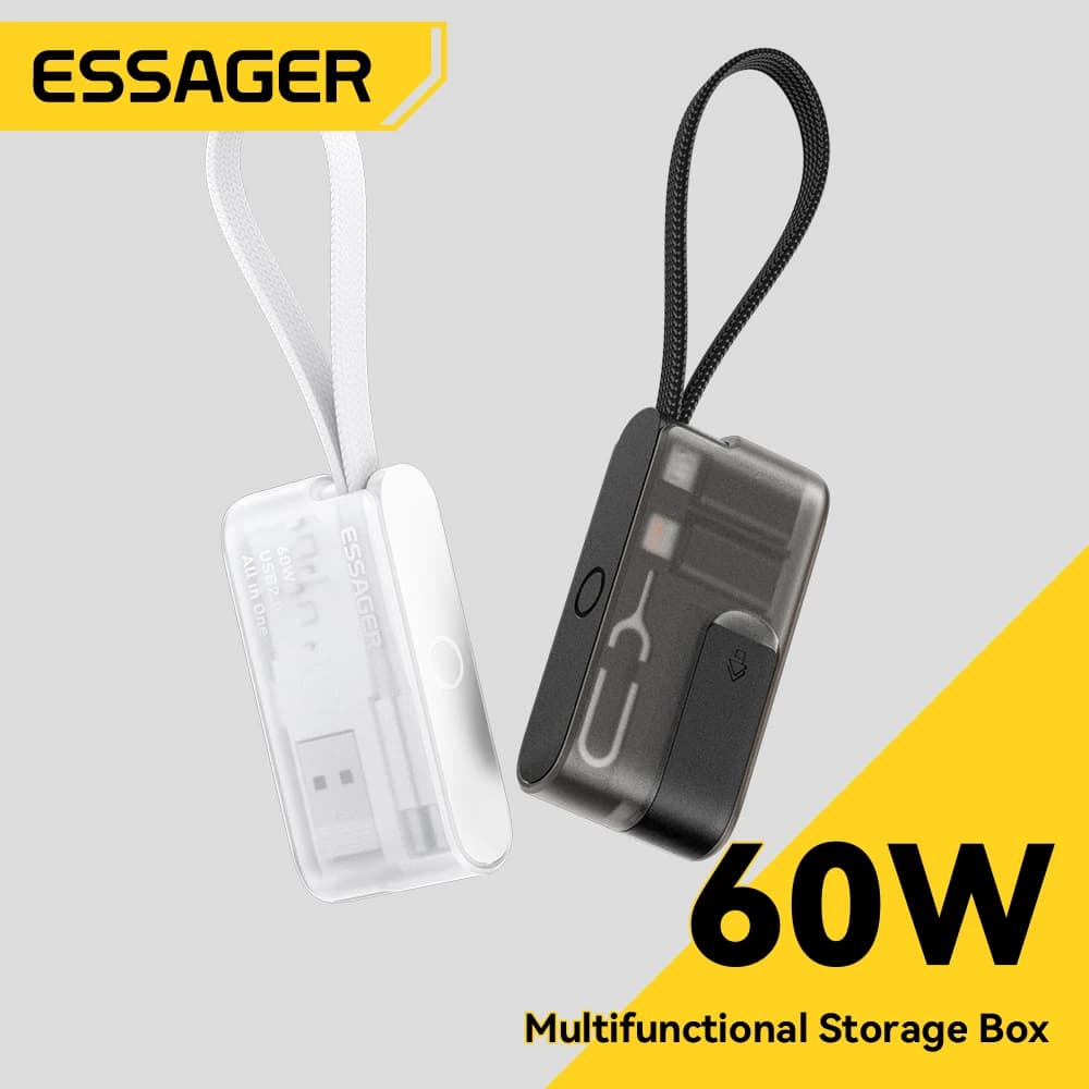 Essager PD 60W USB Type C Cable Set Fast Charging Data Sync for iPhone 17/16/15 with Storage Box And Holder Travel-Friendly