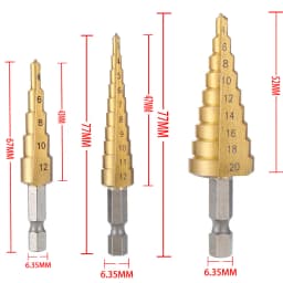3pcs 3-12mm 4-12mm 4-20mm HSS Straight Groove Step Drill Bit Set Titanium Coated Wood Metal Hole Cutter Core Drill Bit Set