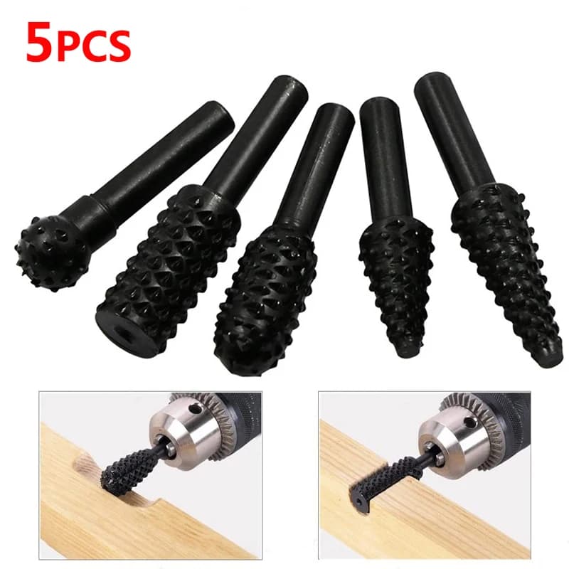 5PCS Drill Bit Set 1/4'' 6mm Shank Rotary Cutting Tools For Grinding Woodworking Knife Wood Carving Tool Burr Set