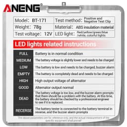 ANENG BT-171 Multifunctional Battery Testers 12V Auto Repair Industry Detection with LED Reverse Display Screen Electrician Tool