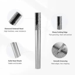 6-16mm Flat End Sintered Stone Tools with Groove Diamond CNC Router Bit Engraving Cutter Slotting Bottom Milling Cutting Granite