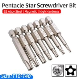 Pentacle Star Screwdriver Bits Set 1/4 Hex Shank Five-Point Torx Screw Driver Bit S2 Steel Magnetic T10-T40 50mm For Power Tools