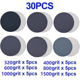 30 PCS Sandpaper Set Silicon Carbide Wet/Dry Sand Paper 3 Inch 75mm Polishing Sanding Discs 320/400/600/800/1000/1500 Grit