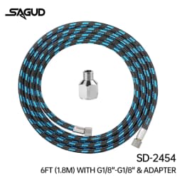 Airbrush Hose 1.8m 1/8” Thread Nylon Braided Air Hose and a Fitting Adapter 1/8” Male - 1/4” Female for Most Airbrush Accessorie