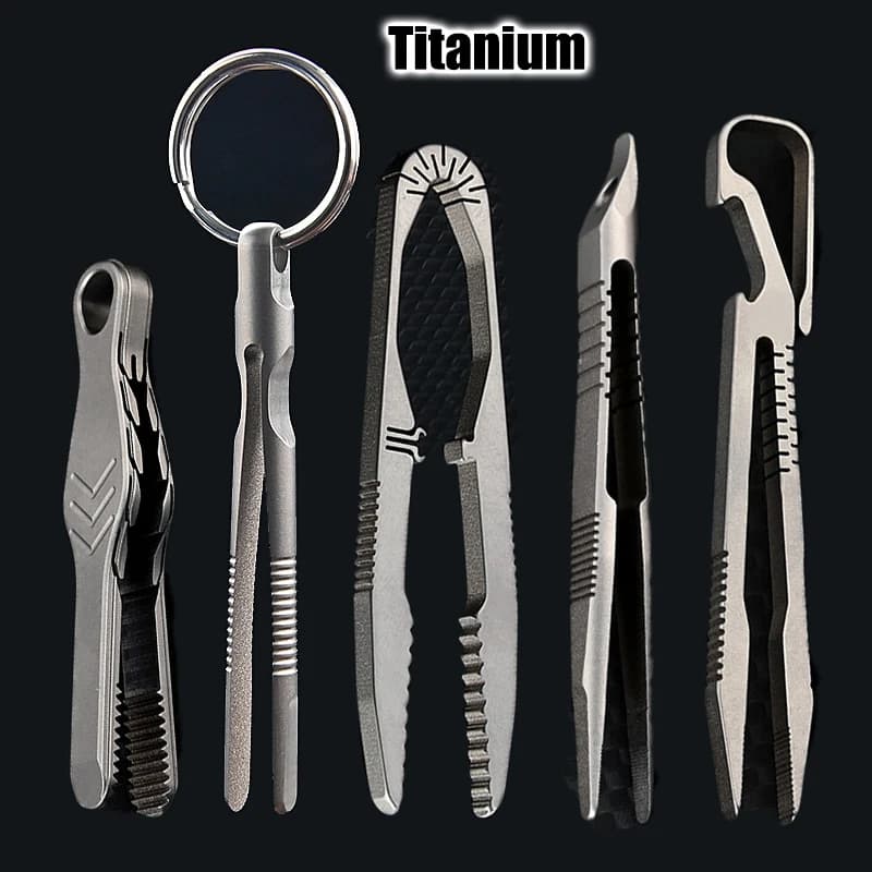 2024 NEW TC4 Titanium Steel Tweezers Multifunction With Corkscrew CNC Machining Clips Keychain Pendant Tool Outdoor EDC Gadget