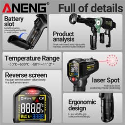 ANENG TH203 Smart Industrial Infrared Thermometer -50~600℃ Temperature Gun VA Reverse Color Screen Tester Meter Pyrometer Tools